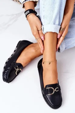 Damskie Skórzane Mokasyny Czarne Downtown