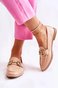 Damskie Skórzane Mokasyny Nude Coriso