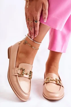 Damskie Skórzane Mokasyny Nude Coriso