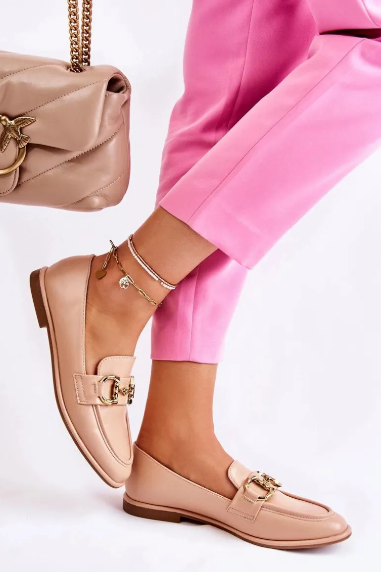 Damskie Skórzane Mokasyny Nude Coriso