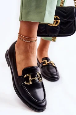 Damskie Skórzane Mokasyny Czarne Coriso