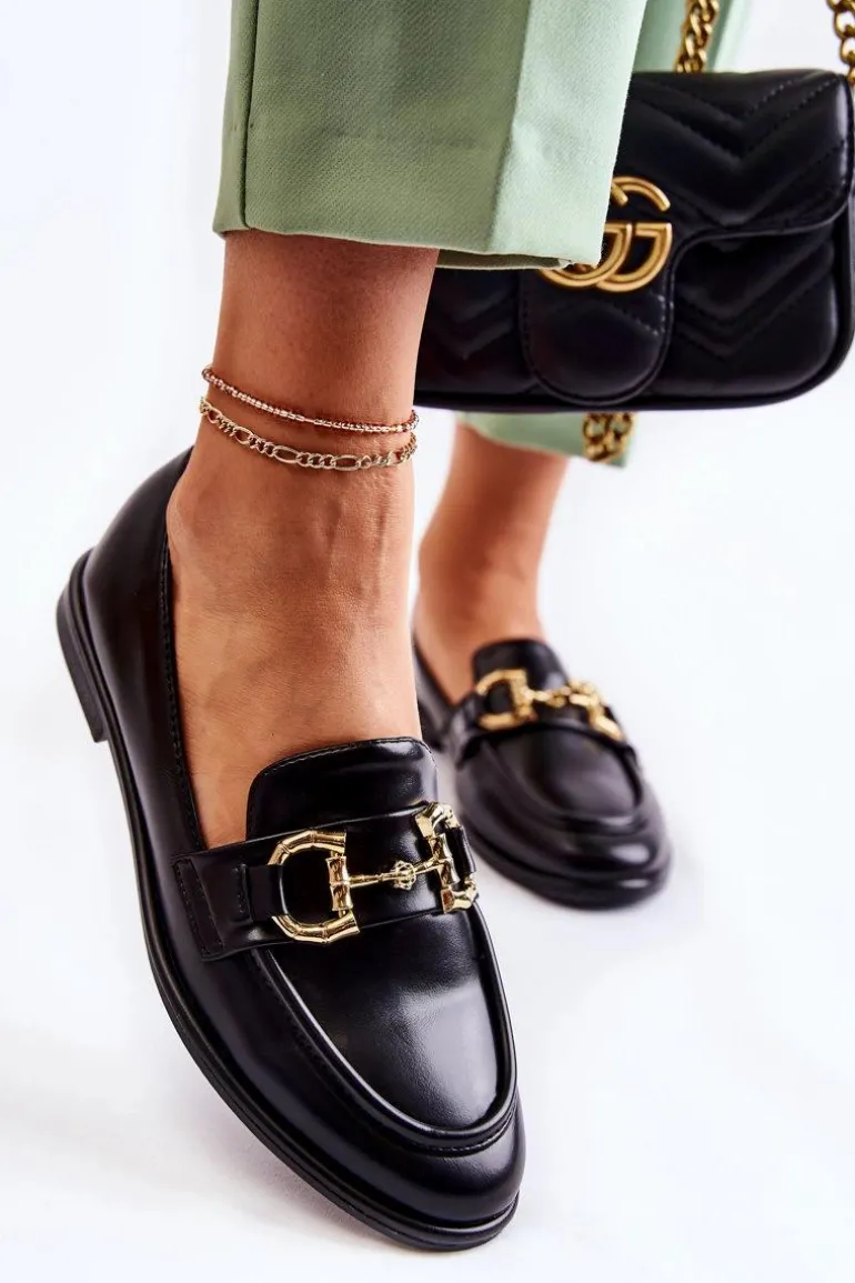 Damskie Skórzane Mokasyny Czarne Coriso