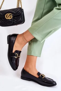 Damskie Skórzane Mokasyny Czarne Coriso