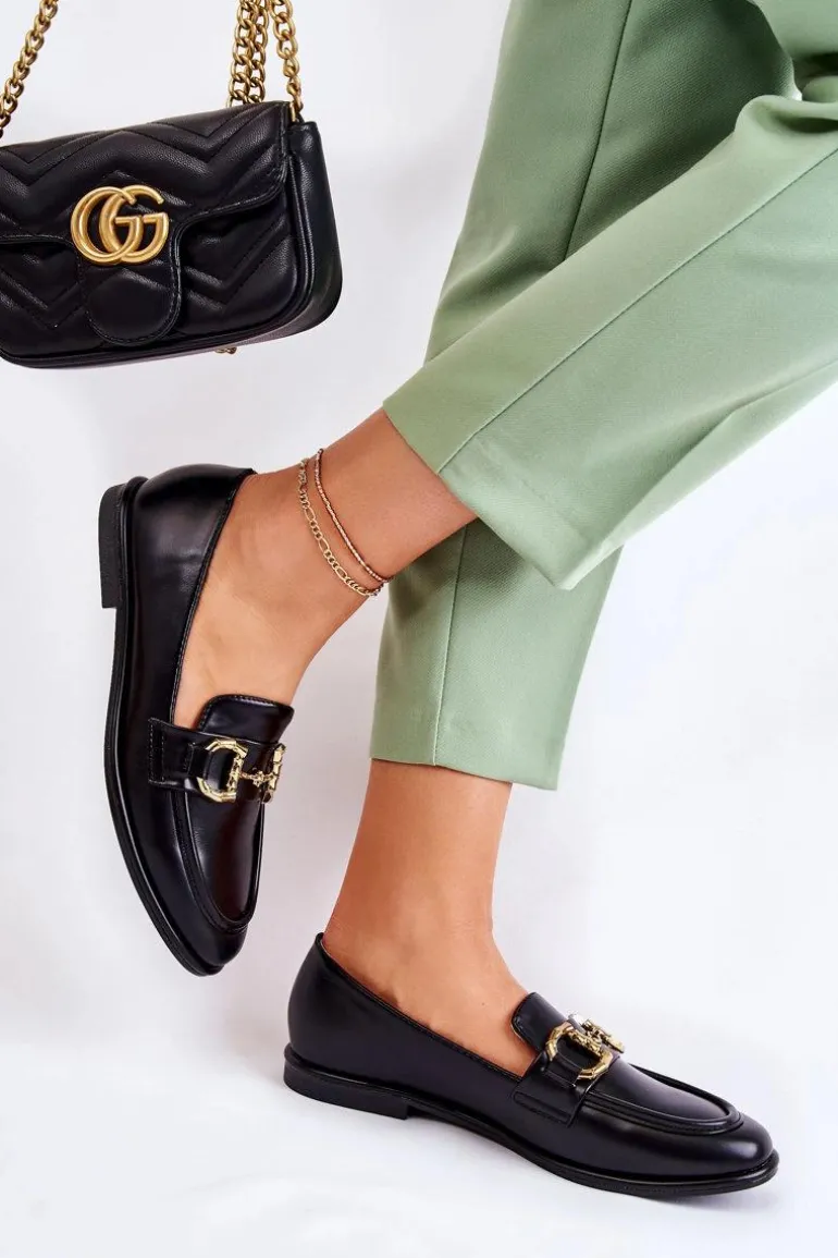 Damskie Skórzane Mokasyny Czarne Coriso