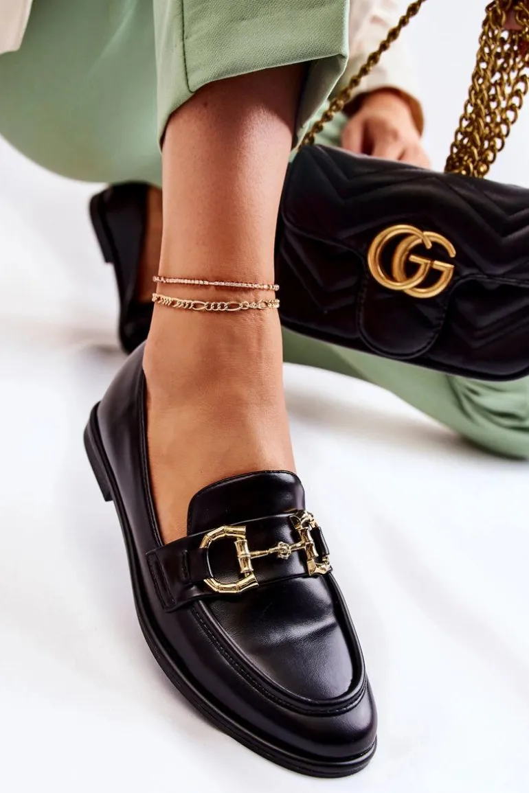 Damskie Skórzane Mokasyny Czarne Coriso