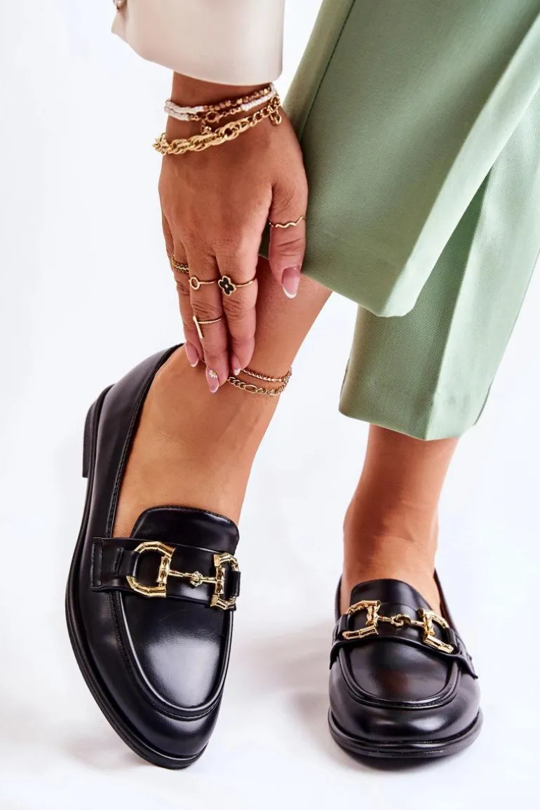 Damskie Skórzane Mokasyny Czarne Coriso