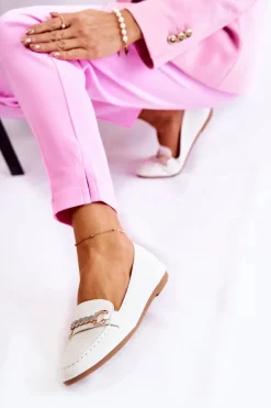 Damskie Skórzane Mokasyny Białe Godley