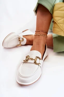 Damskie Skórzane Mokasyny Białe Coriso