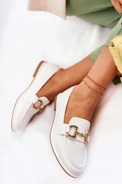 Damskie Skórzane Mokasyny Białe Coriso