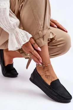 Damskie Skórzane Mokasyny S.Barski LR97630 Czarne