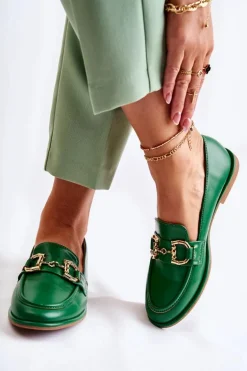 Damskie Skórzane Mokasyny Zielone Coriso