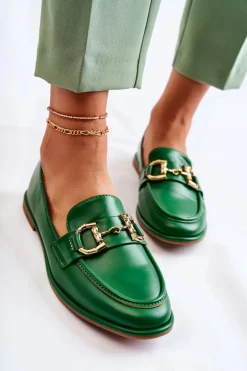 Damskie Skórzane Mokasyny Zielone Coriso
