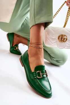 Damskie Skórzane Mokasyny Zielone Coriso