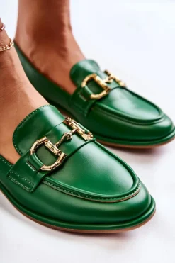 Damskie Skórzane Mokasyny Zielone Coriso