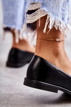 Damskie Skórzane Mokasyny Z Ozdobą Czarne Kerrie