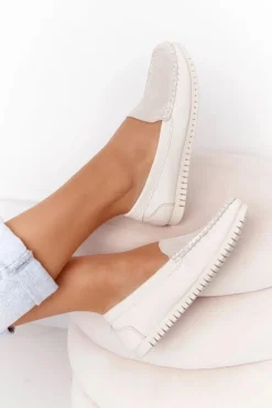 Damskie Skórzane Mokasyny S.Barski 97630 Ecru