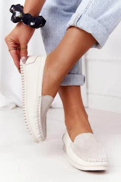 Damskie Skórzane Mokasyny S.Barski 97630 Ecru