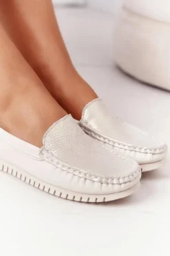 Damskie Skórzane Mokasyny S.Barski 97630 Ecru