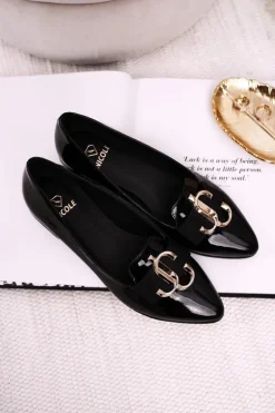 Damskie Skórzane Mokasyny Baleriny Lakierowane Czarne Mary-Jane