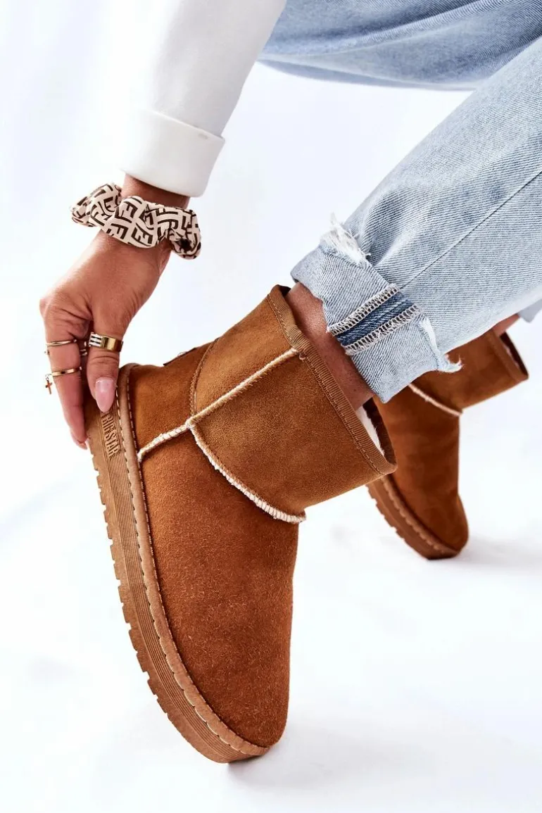 Damskie Skórzane Śniegowce Big Star II274441 Camel