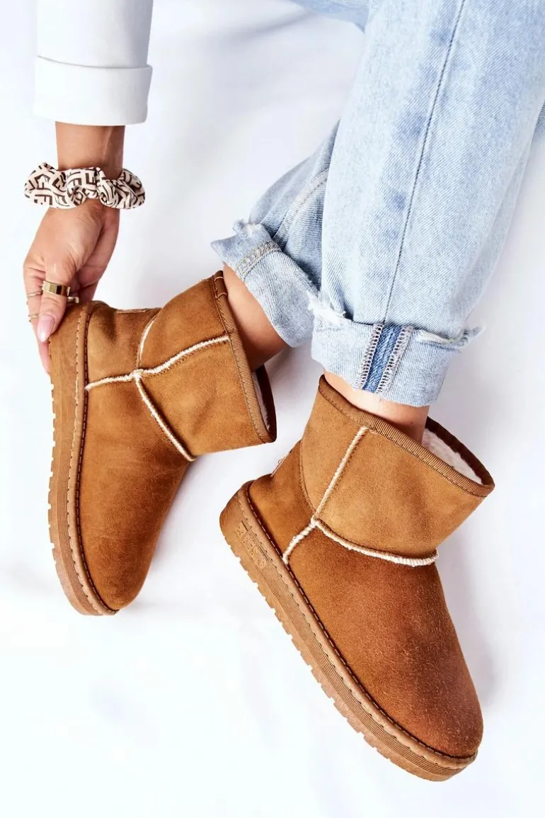 Damskie Skórzane Śniegowce Big Star II274441 Camel