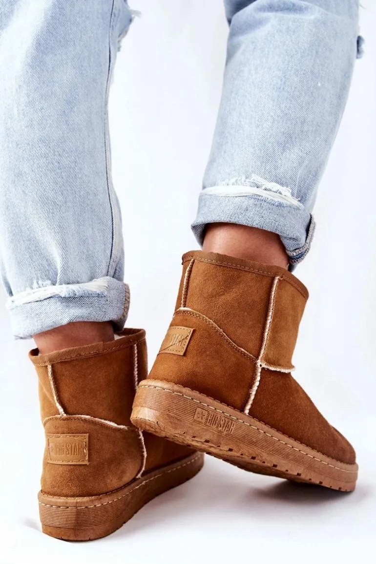 Damskie Skórzane Śniegowce Big Star II274441 Camel