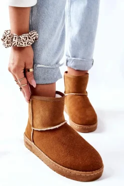 Damskie Skórzane Śniegowce Big Star II274441 Camel