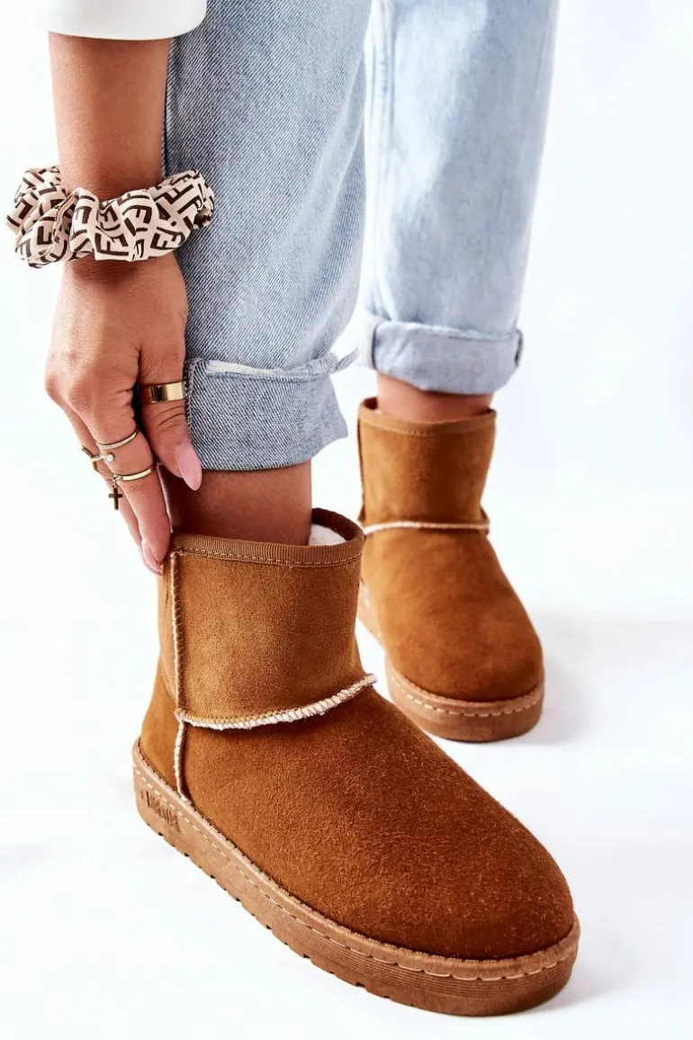 Damskie Skórzane Śniegowce Big Star II274441 Camel