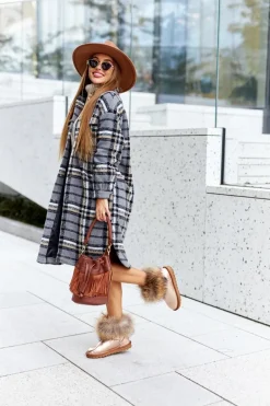 Damskie Skórzane Śniegowce Z Futerkiem Champagne Alexa