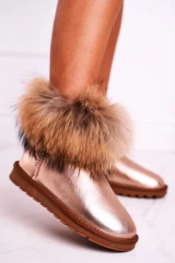 Damskie Skórzane Śniegowce Z Futerkiem Champagne Alexa