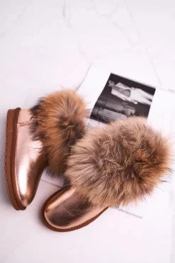 Damskie Skórzane Śniegowce Z Futerkiem Champagne Alexa