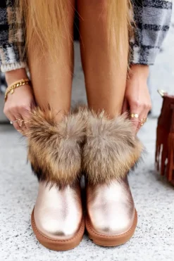 Damskie Skórzane Śniegowce Z Futerkiem Champagne Alexa