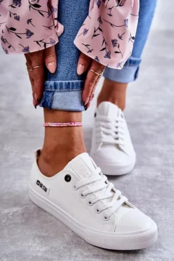 Damskie Skórzane Niskie Trampki Big Star KK274010 Białe