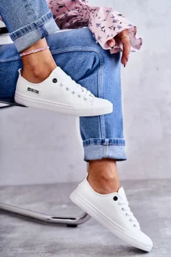 Damskie Skórzane Niskie Trampki Big Star KK274010 Białe