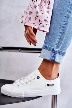 Damskie Skórzane Niskie Trampki Big Star KK274010 Białe