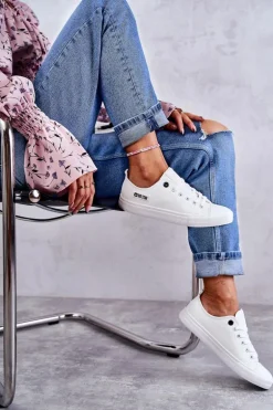 Damskie Skórzane Niskie Trampki Big Star KK274010 Białe