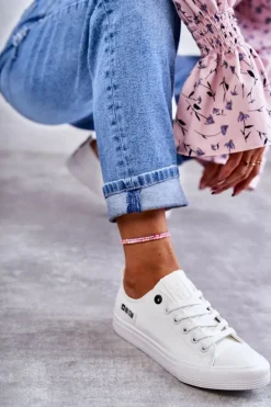 Damskie Skórzane Niskie Trampki Big Star KK274010 Białe