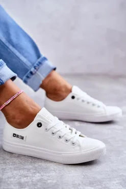 Damskie Skórzane Niskie Trampki Big Star KK274010 Białe