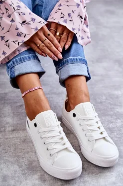 Damskie Skórzane Niskie Trampki Big Star KK274010 Białe