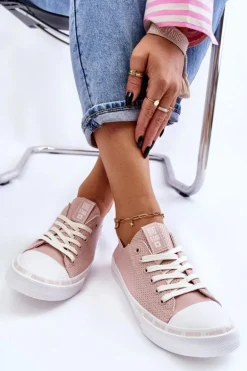 Damskie Skórzane Niskie Trampki Big Star LL274015 Różowe