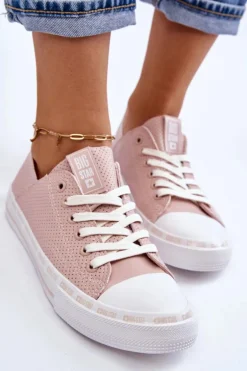 Damskie Skórzane Niskie Trampki Big Star LL274015 Różowe