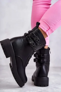 Damskie Skórzane Ocieplane Botki Czarne Silvor