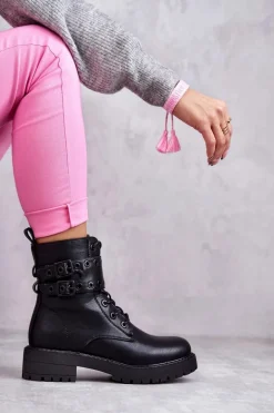 Damskie Skórzane Ocieplane Botki Czarne Silvor