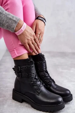 Damskie Skórzane Ocieplane Botki Czarne Silvor