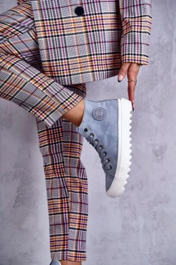 Damskie Skórzane Ocieplane Trampki Big Star EE274115 Jasnoniebieskie