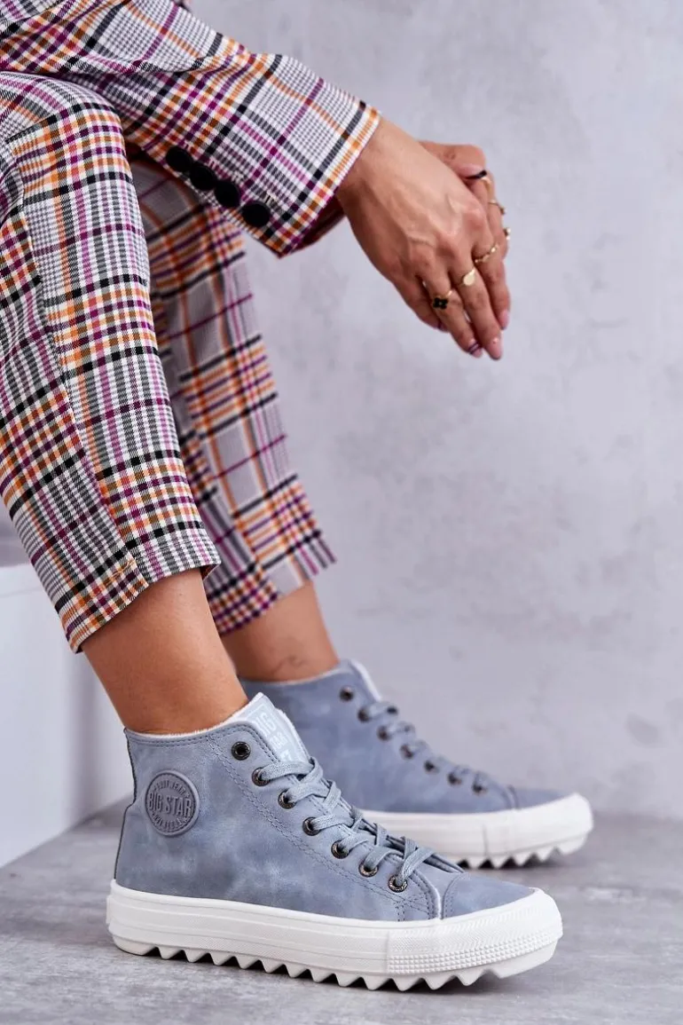 Damskie Skórzane Ocieplane Trampki Big Star EE274115 Jasnoniebieskie