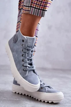 Damskie Skórzane Ocieplane Trampki Big Star EE274115 Jasnoniebieskie