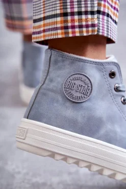 Damskie Skórzane Ocieplane Trampki Big Star EE274115 Jasnoniebieskie