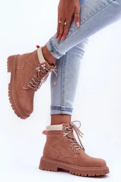 Damskie Skórzane Ocieplane Trapery Różowe Poles