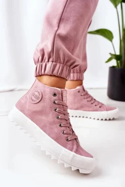 Damskie Skórzane Ocieplane Trampki Big Star EE274113 Różowe